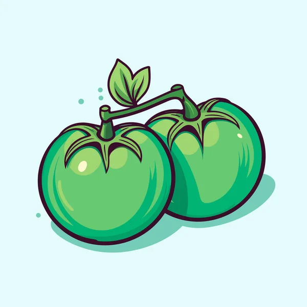 Couple Green Tomatoes Sitting Top Each Other — Stock Vector
