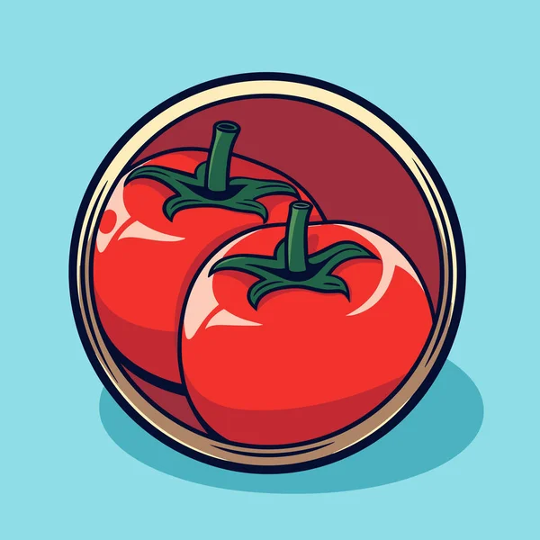 Zwei Tomaten Einer Schüssel Auf Blauem Hintergrund — Stockvektor
