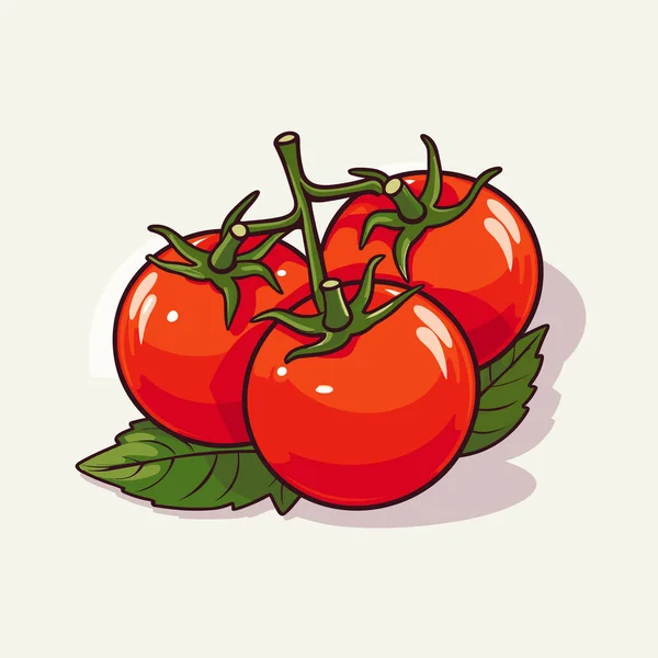 Tres Tomates Con Hojas Verdes Sobre Fondo Blanco — Vector de stock