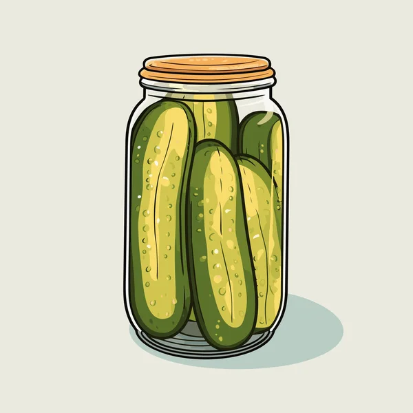 Burk Fylld Med Pickles Sittandes Ovanpå Ett Bord — Stock vektor
