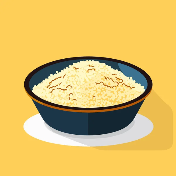 Mísa Rýže Žlutém Pozadí — Stockový vektor