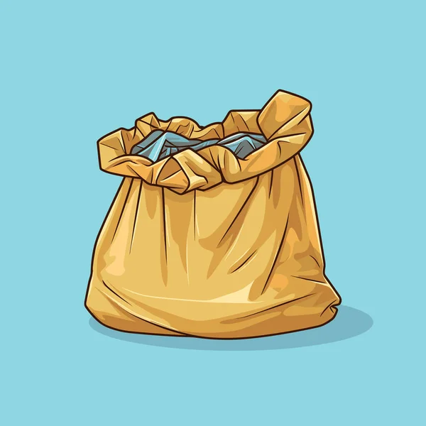 Yellow Plastic Bag Blue Background — Stock Vector
