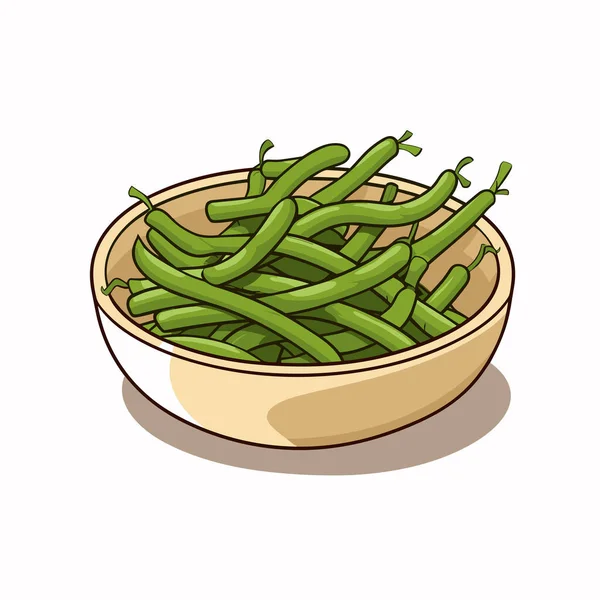 Bowl Filled Green Beans Top Table — Stock Vector