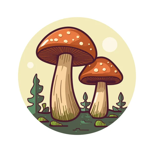 Couple Mushrooms Grass — Stock Vector