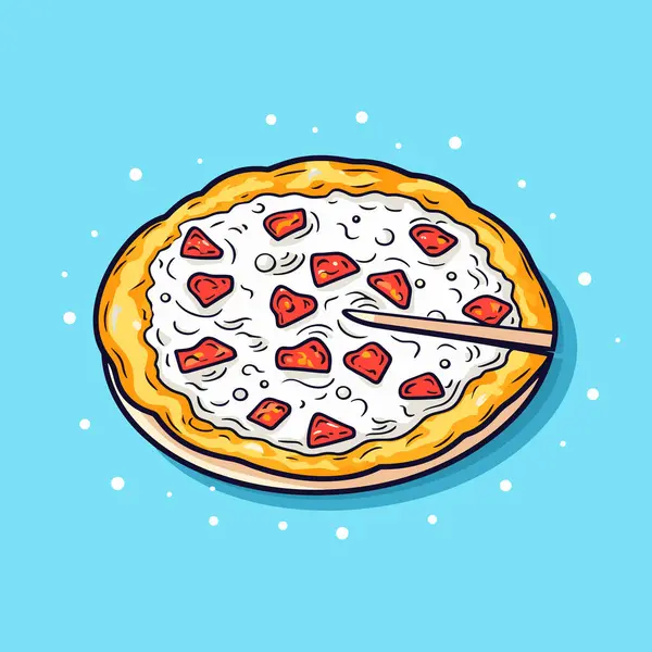 Eine Pizza Auf Einem Teller Mit Einer Gabel Darin — Stockvektor