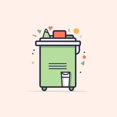 Yeşil bir çöp tenekesi ve bir bardak su.