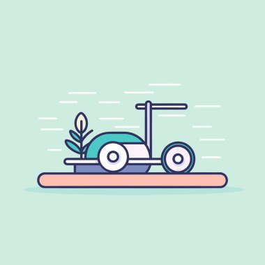 Üstünde bitki olan bir çim biçme makinesi.