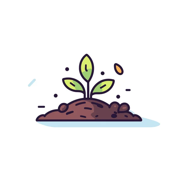 stock vector A small plant sprouts out of a pile of dirt