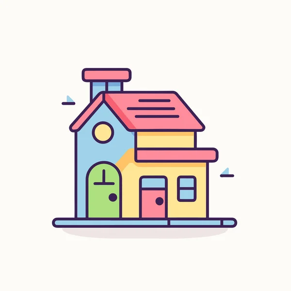 Small House Red Roof Green Door — Stock Vector