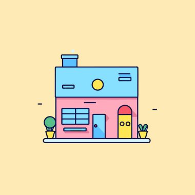 Önünde kaktüs olan pembe bir ev.