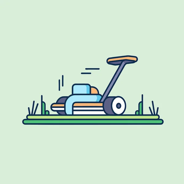 stock vector A lawn mower is shown on the grass