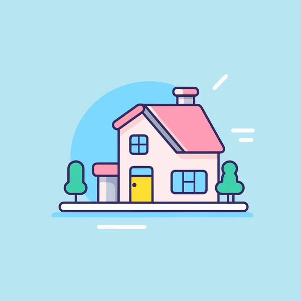 House Yellow Door Pink Roof — Stock Vector