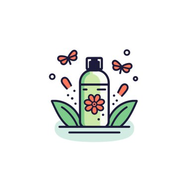 Üstünde çiçek olan bir şişe.