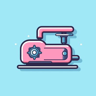 Mavi bir yüzeyin üzerinde duran pembe bir blender.