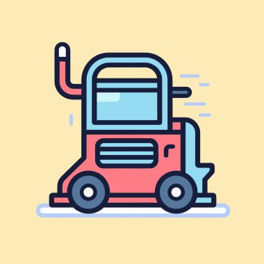 Sarı arka planı olan kırmızı ve mavi bir araba.