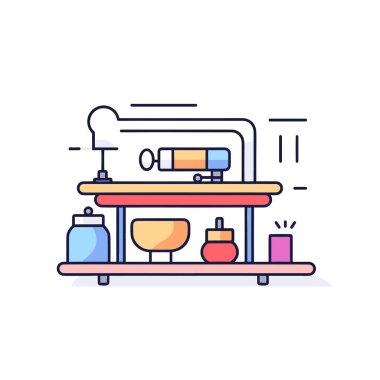 Üzerinde bir sürü şey olan bir masa.