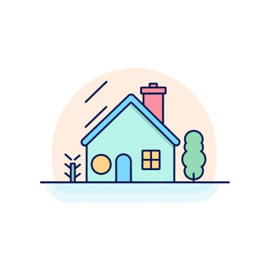 Arka planda ağaç ve baca olan bir ev.