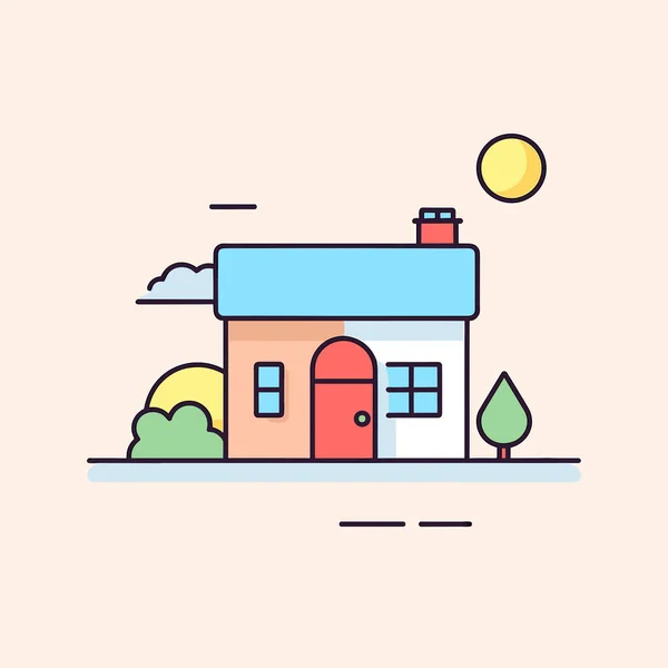 Une Maison Avec Une Porte Rouge Arbre — Image vectorielle