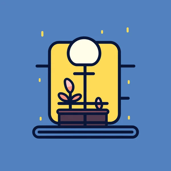 鍋に植物と青と黄色の背景 — ストックベクタ