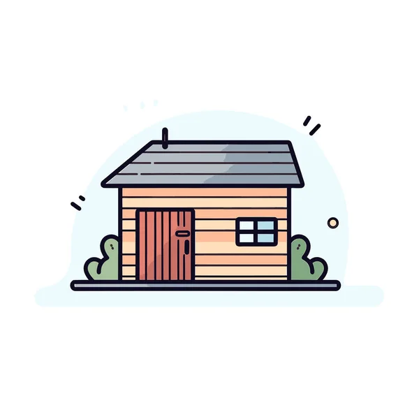 Ein Kleines Holzhaus Mit Tür Und Fenster — Stockvektor