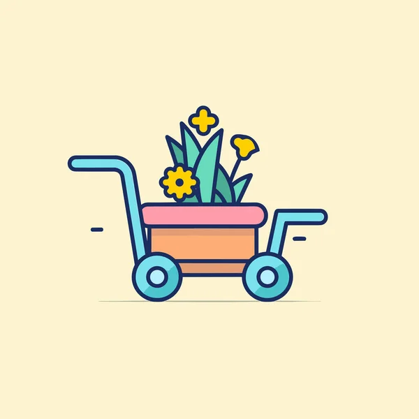Small Cart Flowers Yellow Background — Stock Vector