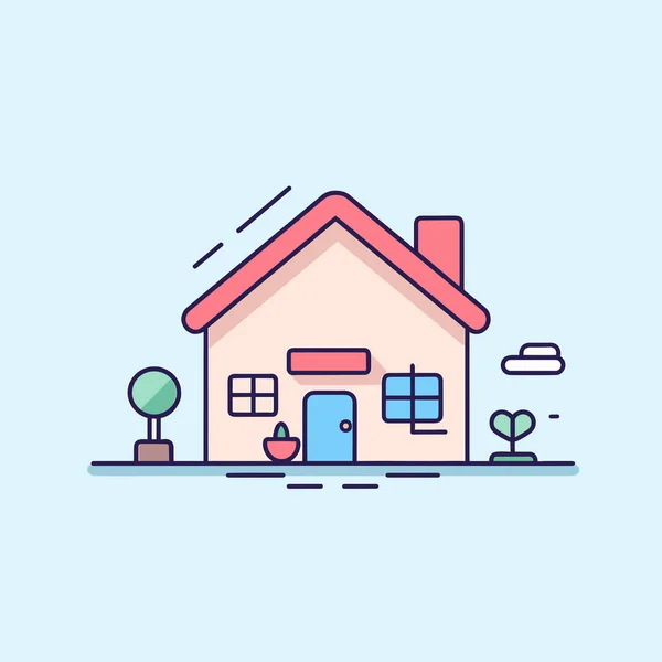 Una Casa Con Tetto Rosso Uno Sfondo Blu — Vettoriale Stock
