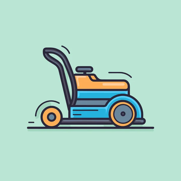 緑の背景に青とオレンジの芝刈り機 — ストックベクタ