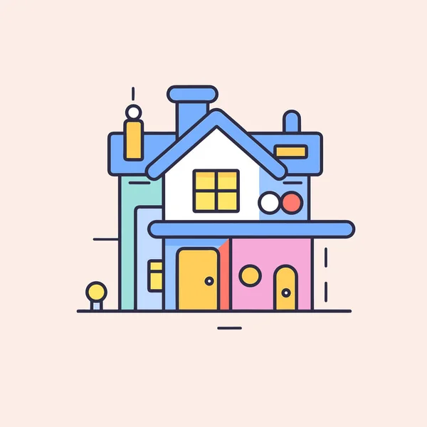 青い屋根とピンクの背景を持つ家 — ストックベクタ