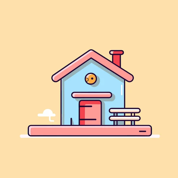 Uma Pequena Casa Azul Com Telhado Vermelho —  Vetores de Stock