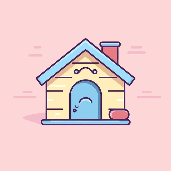 有蓝色门和粉色背景的狗屋 — 图库矢量图片
