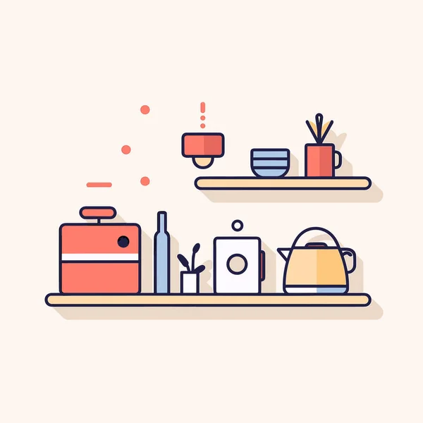 鍋と鍋のあるキッチン棚 — ストックベクタ