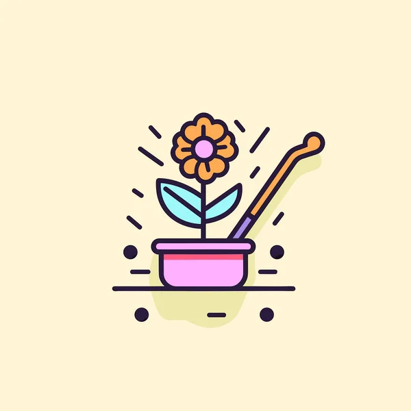 スプーン付きの鍋の花 — ストックベクタ