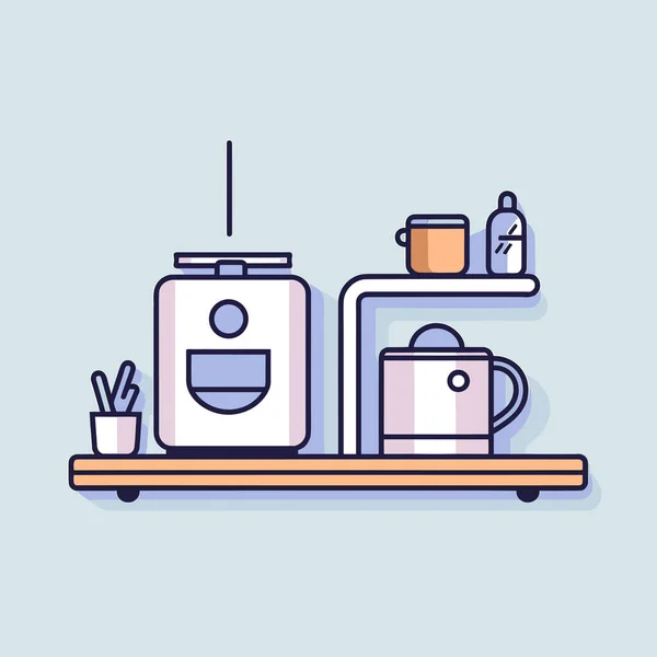Ein Regal Mit Kaffeemaschine Und Einer Tasse Darauf — Stockvektor