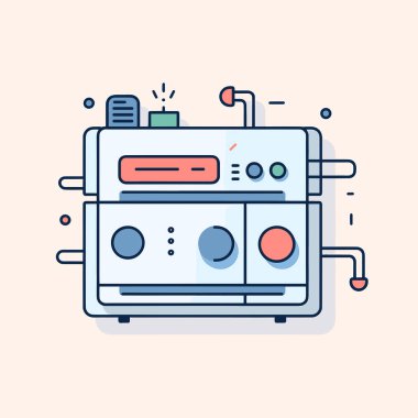 Kırmızı düğmeli beyaz bir soba.