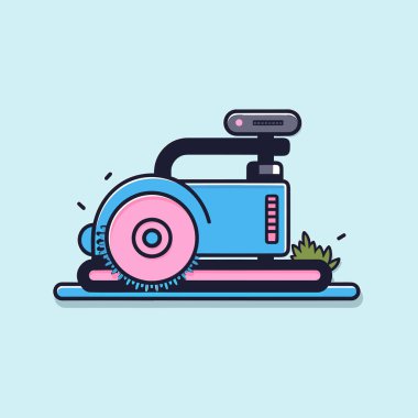 Pembe tekerli mavi ve pembe bir makine.