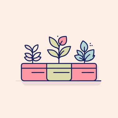 İçinde üç bitki yetişen bir saksı.