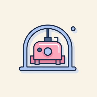 Bej arka planda mavi saplı pembe bir makine.