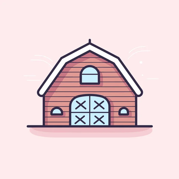 带有白色屋顶和窗户的粉色谷仓 — 图库矢量图片