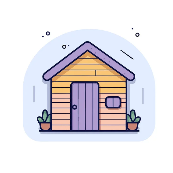 Ein Haus Mit Einer Tür Und Einem Kaktus Davor — Stockvektor