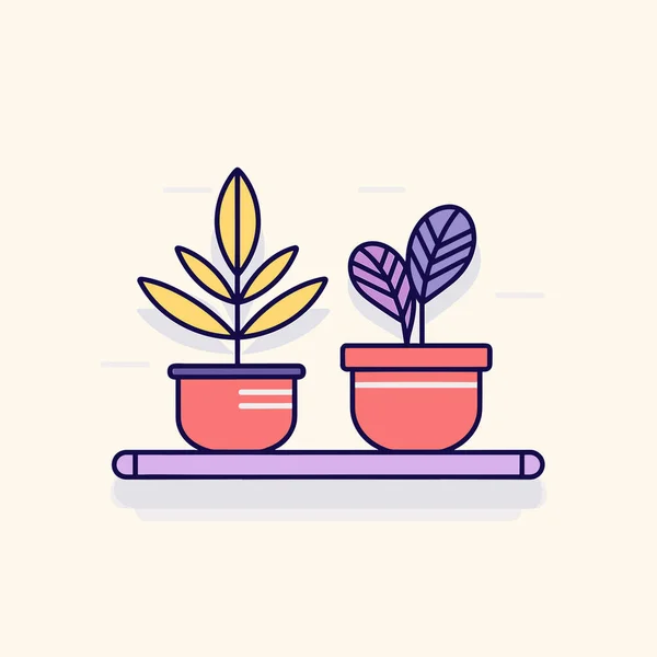 Quelques Plantes Pot Assises Sur Une Étagère — Image vectorielle