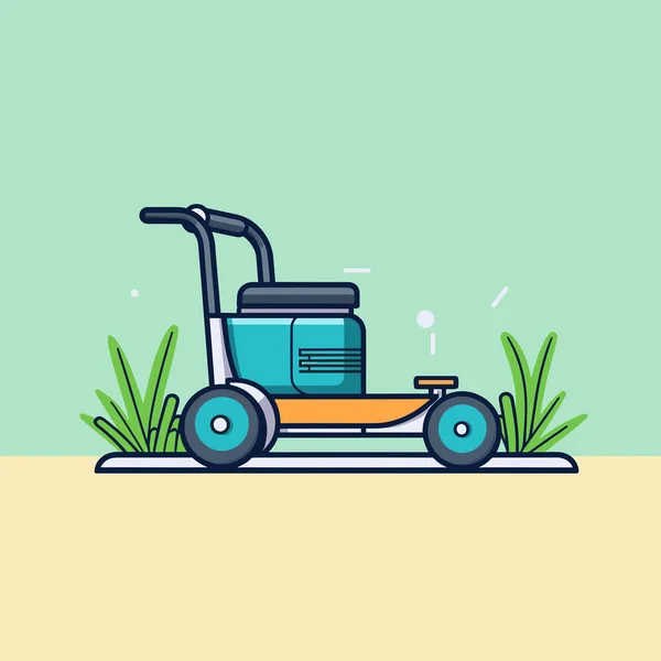 芝地の上に腰掛けている芝刈り機 — ストックベクタ