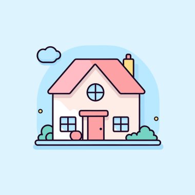 Kırmızı çatılı ve pembe çatılı bir ev.