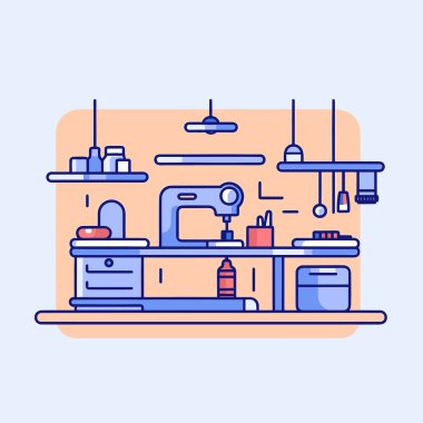 Masanın üstünde oturan bir dikiş makinesi.