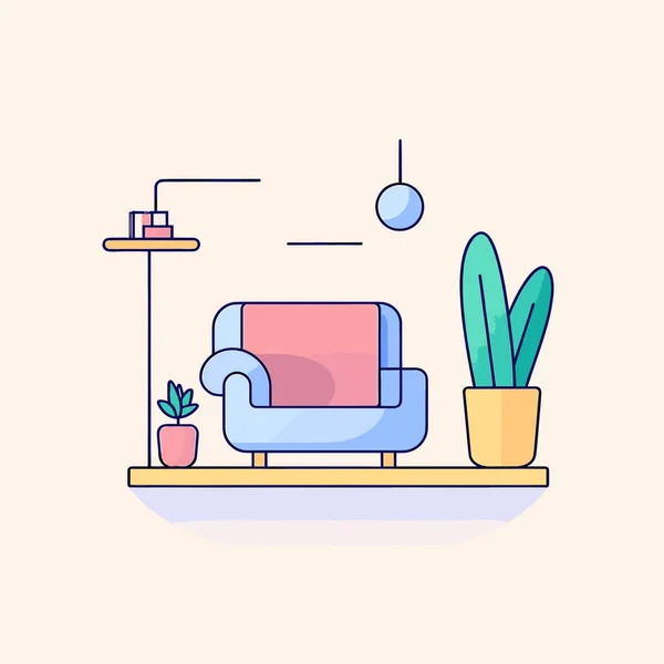 Ein Wohnzimmer Mit Couch Und Topfpflanze — Stockvektor