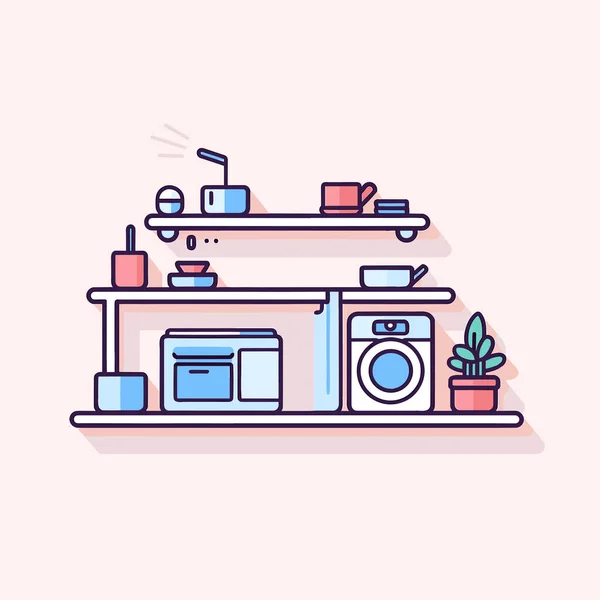 Een Illustratie Van Een Keuken Met Wasmachine — Stockvector