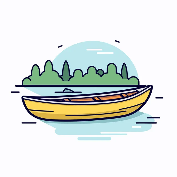 Μια Κίτρινη Βάρκα Επιπλέει Στην Κορυφή Μιας Λίμνης — Διανυσματικό Αρχείο