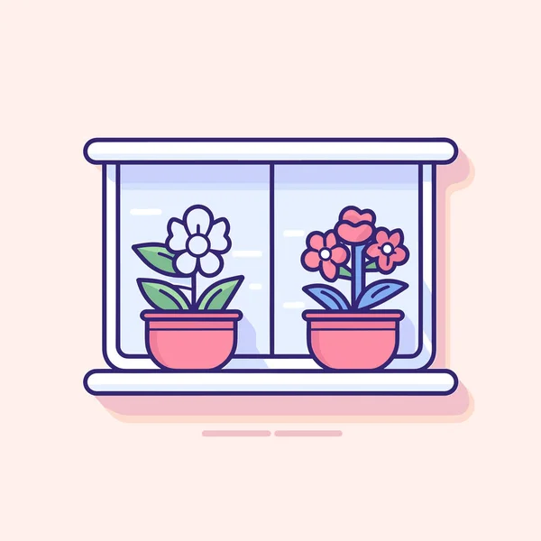 Zwei Topfpflanzen Auf Der Fensterbank — Stockvektor