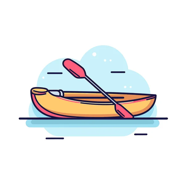 Жовтий Човен Червоною Веслою Плаває Воді — стоковий вектор
