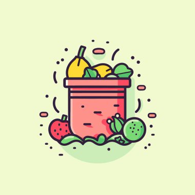 Masanın üstünde meyve dolu bir fincan.