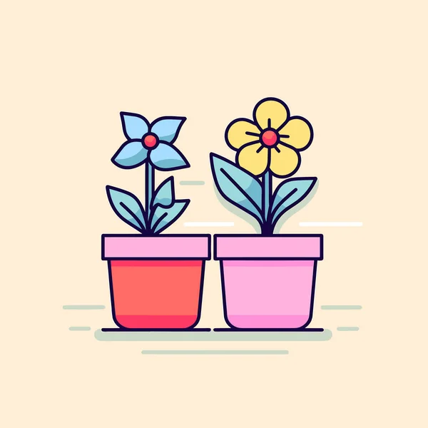 Zwei Topfpflanzen Mit Blumen Darin — Stockvektor